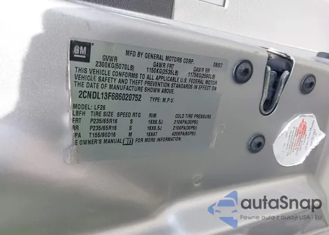 2008 Chevrolet Equinox Ls from USA, damaged, VIN 2CNDL13F686020752